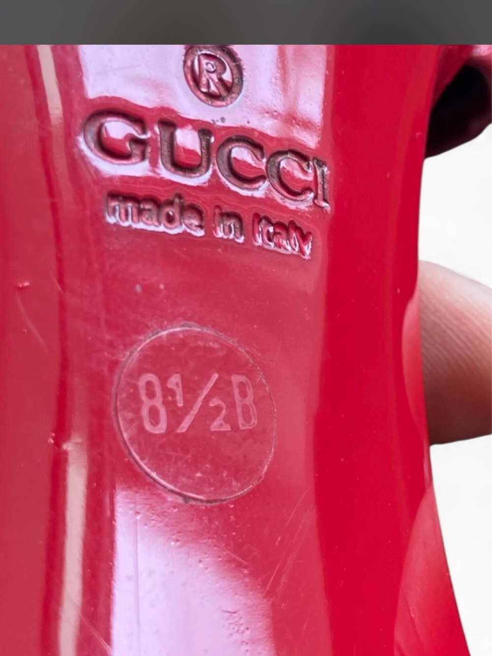 Gucci Red Patent Slide Heels with GG Monogram Strap - Picture 4 of 5